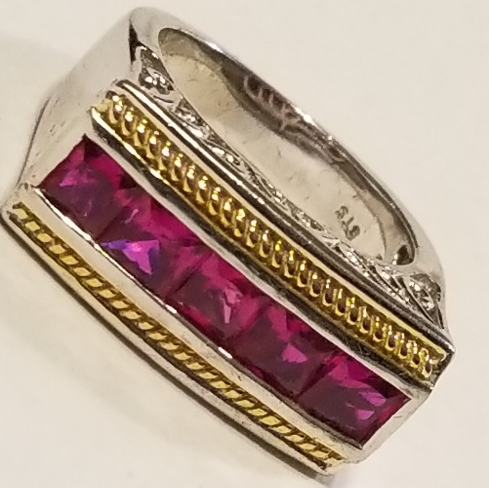 Vintage Lab Created Ruby Band Ring Unisex - image 1